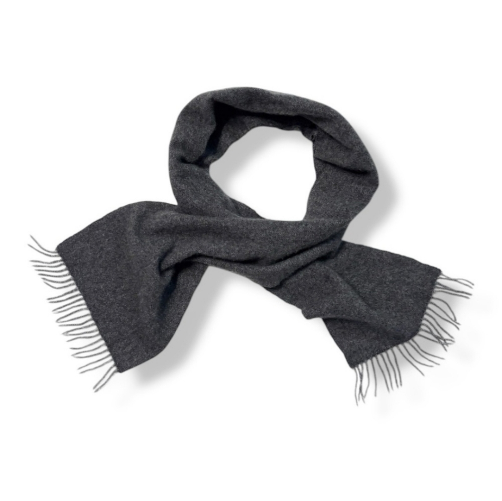 VINTAGE Grey 100% Cashmere Scarf with Tassel Fringe VINTAGE